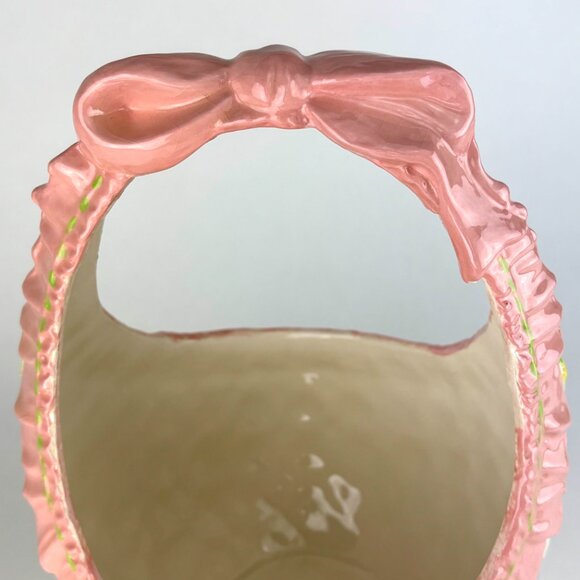Ceramic Easter Basket with Pink Handle and Floral Design Vintage 1986 - Picture 3 of 9